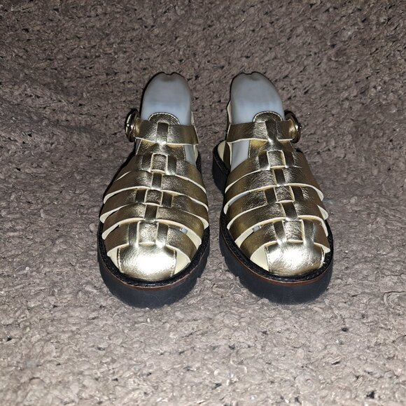 ANTHROPOLGIE-Gold Leather Fisherman Sandals-Lined-Size 38-New/No Box - Picture 3 of 7
